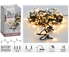 Mondex LED GIRLIANDA 24 ŠILTA BALTA WW LAUKO 1,8M + 8 FUNKCIJOS SU BATERIJOMIS TIMER