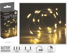 „Mondex“ LED girlianda, 40 l, šiltai balta, vidaus, 195 cm, laikmatis, 3 x AA 1,5 V baterijos.