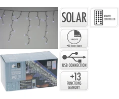 Mondex KOOPMAN SOLARNY ŁAŃCUCH ŚWIETLNY 240 LED 13 FUNKCJI USB ZIMNY Baltas