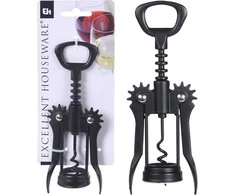 Excellent Houseware Metalinis vyno butelių atidarytuvas 16 cm juodas