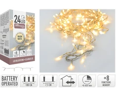 Mondex LED žvakės 24 vnt. su baterijomis, šilta balta, permatomos