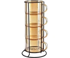 Mondex Since 1986 PETER HONEY Komplet 4 filiżanek na stojaku 350ml 12,5x12,5x27 cm