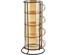 Mondex Since 1986 PETER HONEY Komplet 4 filiżanek na stojaku 350ml 12,5x12,5x27 cm