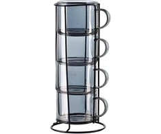 Mondex Since 1986 PETER Pilkas Komplet 4 filiżanek na stojaku 350ml 12,5x12,5x27 cm