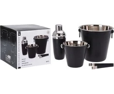 Excellent Houseware Plieninis kokteilių gaminimo rinkinys 4 vnt. juodas