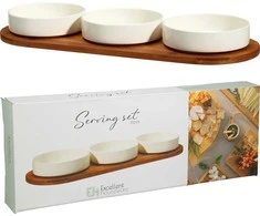 Mondex Bamboo Porcelianinių dubenėlių rinkinys užkandžiams patiekti APERIO, 3 x 390 ml, bambukinis padėklas