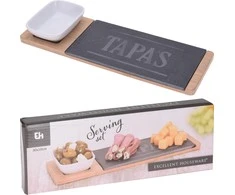 Excellent Houseware Puikūs namų apyvokos reikmenys Rinkinys užkandžiams patiekti ant bambukinio padėklo, 30 x 10 cm