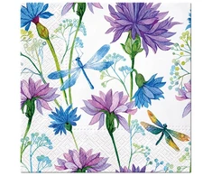 Mondex Serwetki 33x33 Violetinė/mėlyna kwiaty i ważka 20szt