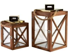 Mondex Since 1986 LEVI GOLD Komplet 2 latarni 20,5x20,5x36cm/17x17x26cm auksinė dach, sznur