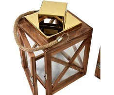 Mondex Since 1986 LEVI GOLD Komplet 2 latarni 20,5x20,5x36cm/17x17x26cm auksinė dach, sznur