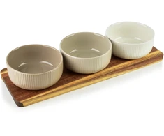 Mondex Since 1986 MODERN KITCHEN Deska su 3 miskami 10x10x4,5cm(32x11x1,2cm) 210ml