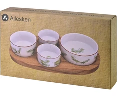 Mondex Since 1986 MODERN KITCHEN Deska su 4 miskami 11x3,58,5x4 2x/7x3,3cm (28x16x1,2cm) rozmaryn 160ml/120ml/2x80ml
