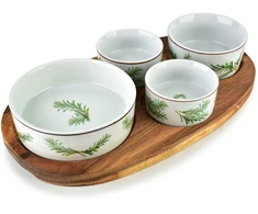Mondex Since 1986 MODERN KITCHEN Deska su 4 miskami 11x3,58,5x4 2x/7x3,3cm (28x16x1,2cm) rozmaryn 160ml/120ml/2x80ml
