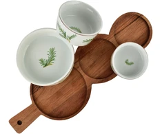 Mondex Since 1986 MODERN KITCHEN Deska su 3 miskami 11x3,5 8,5x4 7x7,3cm (35x12x1,2cm) rozmaryn