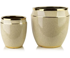 Mondex Since 1986 NEVA Komplet 2 osłonek ceramicznych 31x31x30,5cm 21x21x23cm beż+złoto