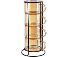 Mondex Since 1986 PETER HONEY Komplet 4 filiżanek na stojaku 350ml 12,5x12,5x27 cm