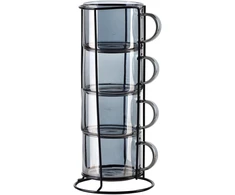 Mondex Since 1986 PETER Pilkas Komplet 4 filiżanek na stojaku 350ml 12,5x12,5x27 cm