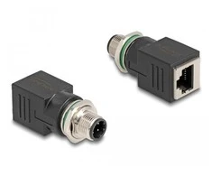 „DeLOCK“ M12 adapteris, D kodavimo, 4 kontaktų kištukas į RJ45 jungtį, tiesus, M12, RJ-45, juodas