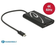 ADAPTERIS USB-C(M)->2X EKRANAS(F) NA KABLU 27CM 4K 60HZ (THUNDERBOLT 3) JUODA DELOCK