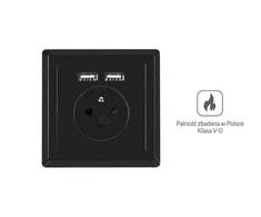 LANBERG AC-WS01-USB2-E-B AC sieninis lizdas prancūziškas su 2 prievadų USB 2,1A pakrovėju, Juodas
