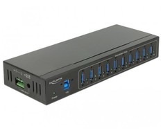 HUB USB 3.0 DELOCK 10-PORT AKTYWNY pramoninis IŠORINIS 20KV ESD JUODA