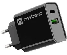 NATEC USB įkroviklis Ribera USB-A+USB-C Maitinimo tiekimas 20W juodas