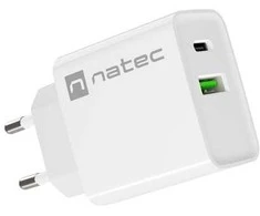 NATEC USB įkroviklis Ribera USB-A+USB-C Maitinimas 20W baltas