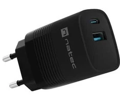 Įkroviklis - NATEC RIBERA GAN 30W USB-A + USB-C Greitas Įkroviklis Juodas