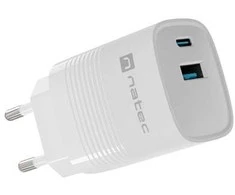 Įkroviklis - NATEC RIBERA GAN 30W USB-A + USB-C Greitas Pakrovėjas Baltas