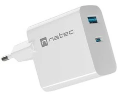 Maitinimo Adapteris - Natec Ribera 1x USB-A + 1x USB-C 65W Baltas