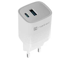 Įkroviklis - NATEC RIBERA GAN 30W USB-A + USB-C Greitas Pakrovėjas Baltas
