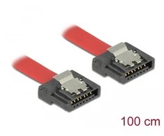 KABELIS SATA DATA III (6GB/S) F/F 100CM Z ZATRZASKAMI METALOWYMI FLEXI Raudonas DELOCK