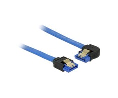 KABELIS SATA DATA III (6GB/S) F/F 10CM Z ZATRZASKAMI METALOWYMI KAMPINIS LEWO/PROSTO Mėlynas DELOCK