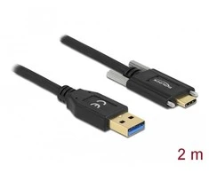 KABELIS USB-C(M) ZE ŚRUBAMI->USB-A(M) 3.1 GEN 2 2M JUODA DELOCK