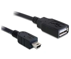 KABELIS USB MINI(M)->USB-A(F) 2.0 0.5M JUODA DELOCK