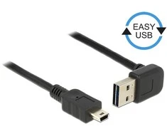 KABELIS USB MINI(M)->USB-A(M) 2.0 0.5M KAMPINIS GÓRA/DÓŁ EASY-USB JUODA DELOCK