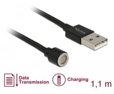 KABELIS USB MAGNETYCZNY (BEZ KOŃCÓWKI) 2.0 1.1M JUODA DELOCK