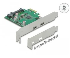 Nezatříděno „Delock“ PCIe x1 plokštė (2x USB Type-CUSB3.2 Gen1), įskaitant žemo profilio lizdą
