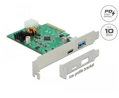 Delock PCI Express x4 Card to 1 x external USB Type-C™ female with PD function + 1 x external USB Type-A female SuperSpeed USB 10 Gbps (USB 3.2 Gen 2)