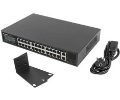 Šakotuvas LANBERG Switch Rack 19 colių RSFE-24P-2C-250 24x 100Mb PoE+ 2x Combo Gigabit 250W