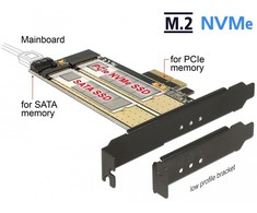 Delock PCIe x4 > 1 x M.2 Key B 1 x M.2 Key M žemo profilio formos faktorius