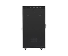 LANBERG FF01-8227-12BL laisvai pastatomas stovas 19 colių savaime surenkamas plokščias paketas 27U/800x1200mm juodas stiklinių durų LCD