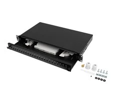 Šakotuvas PRZEŁĄCZNICA ŚWIATŁOWODOWA LANBERG 24XST / 24XFC D-HOLE RACK 19" 1U Juoda + AKCESORIA