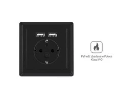 LANBERG AC-WS01-USB2-F-B AC sieninis lizdas schuko su 2 prievadų USB įkrovikliu Juodas