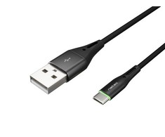 NATEC Cable USB-C/A 2.0 1m prati led juodas nylon