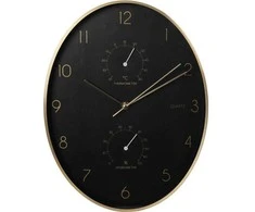 KOOPMAN Aluminio sieninis laikrodis su higrometru ir termometru, juodas auksinis, 27x34,5 cm