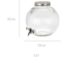 Excellent Houseware Kraantje Gėrimų Dozatorius 5,5 l su Kranu - Stiklinis, Su Metaliniu Dangčiu