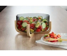 Secret De Gourmet ARHA salotų dubuo, 24 cm stiklas, su mediniu stovu