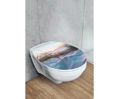 BALTIC WENKO slow-closing toilet seat with a sunset print, 38.8 x 45 cm, thermoplastic.