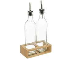 5five Simply Smart Bamboo Aliejaus ir acto buteliai su dozatoriumi + bambuko lentyna